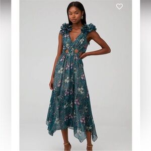 Elliatt Green Floral Kristen Ruffle Dress